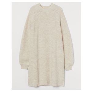 H&M RIB-KNIT SWEATER DRESS IN LIGHT BEIGE, SIZE XS